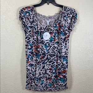 Maternity Top Blouse Inspire Black Tan S NWT Stretchy Pullover Animal Print